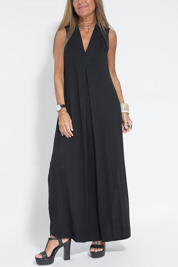Claire - Knit Solid Color Sleeveless Slit Maxi Dress