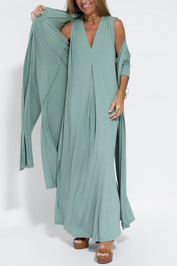 Claire - Knit Solid Color Sleeveless Slit Maxi Dress