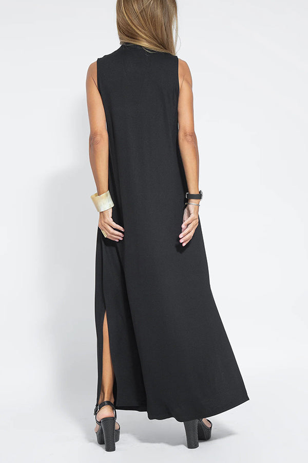 Claire - Knit Solid Color Sleeveless Slit Maxi Dress