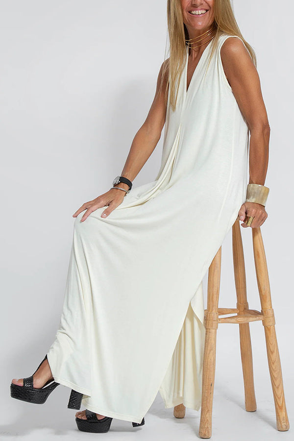 Claire - Knit Solid Color Sleeveless Slit Maxi Dress