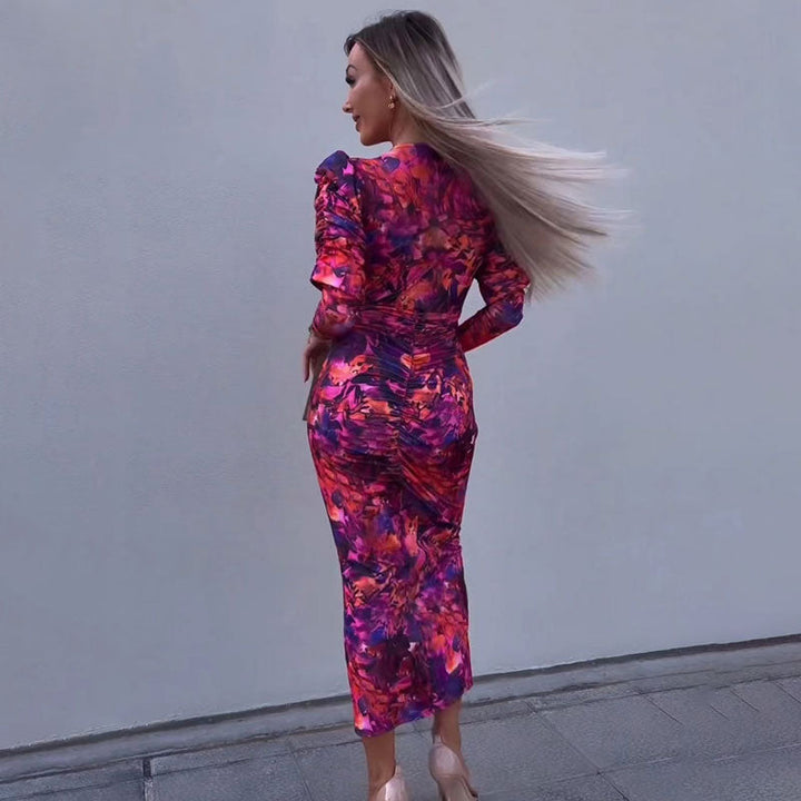 Romina - Printed Floral Long Sleeve Midi Dress