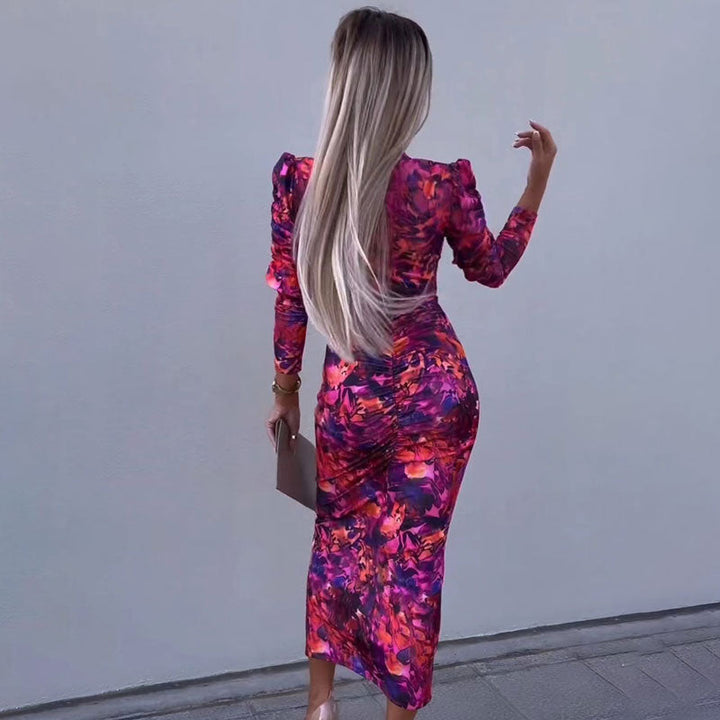 Romina - Printed Floral Long Sleeve Midi Dress