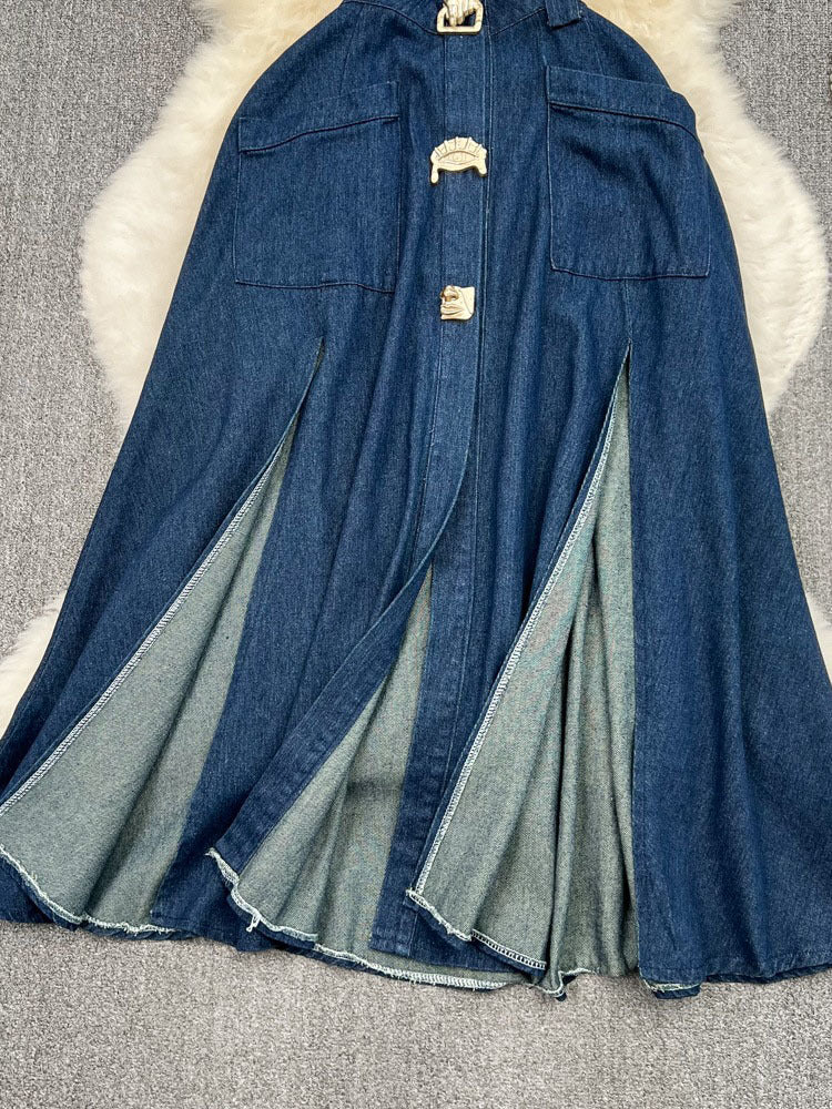 Alessa - Trendy Metal Buckle Denim Dress