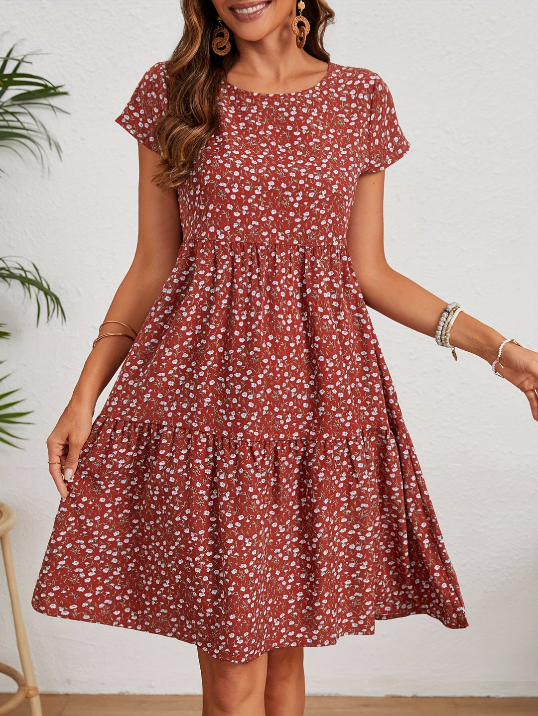 Callista - Floral Crew Neck Dress