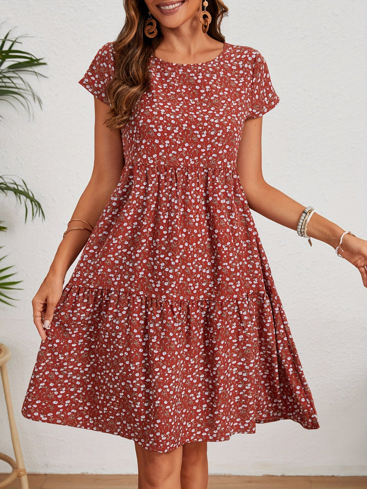 Callista - Floral Crew Neck Dress